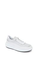 Woman White Lace-Up Thick-Soled Leather Sneaker | Derimod