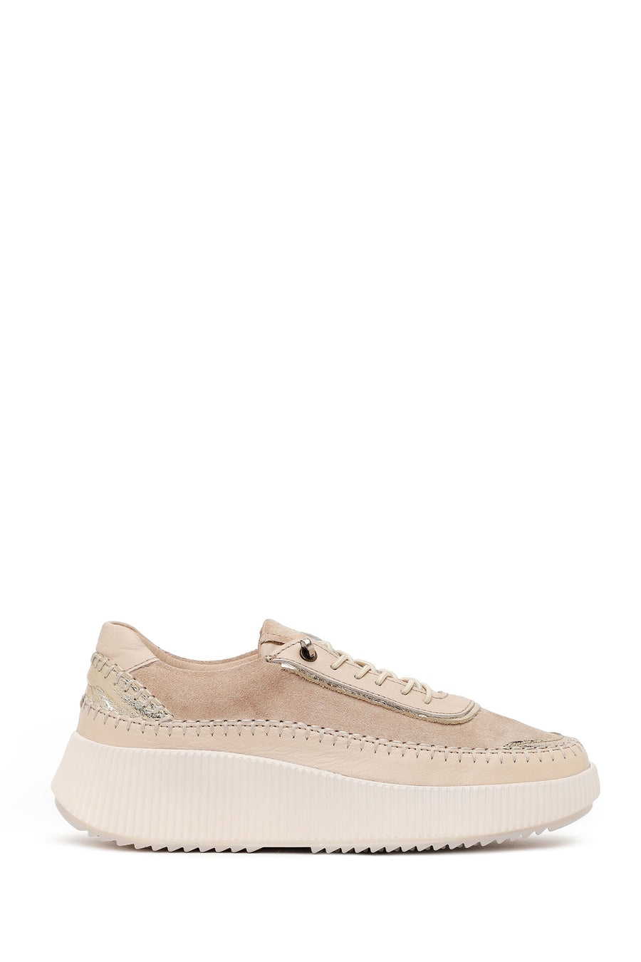 Woman Beige Lace-Up Thick-Soled Leather Sneaker 26PFD511614 | Derimod