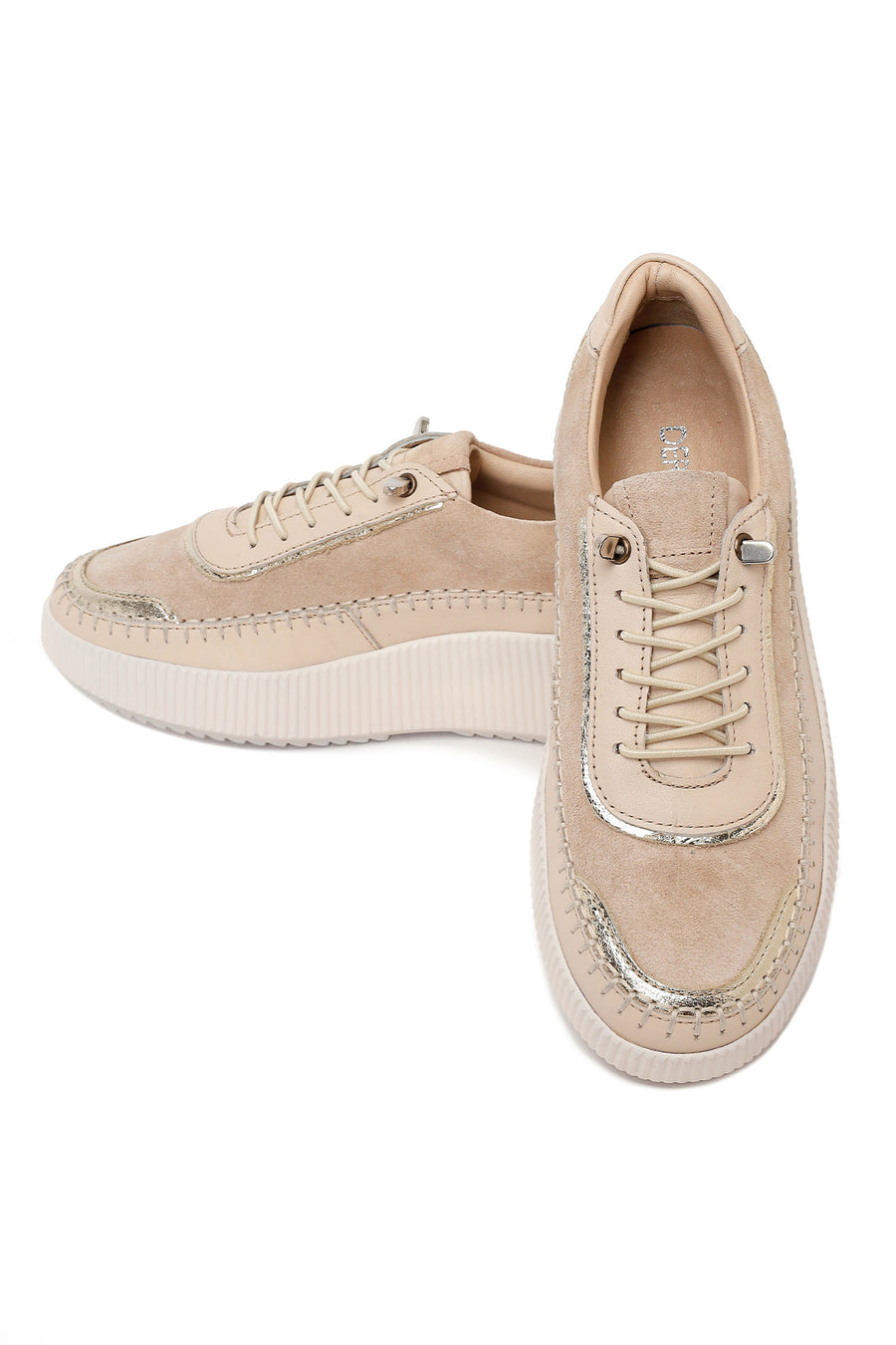 Woman Beige Lace-Up Thick-Soled Leather Sneaker