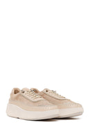 Woman Beige Lace-Up Thick-Soled Leather Sneaker | Derimod