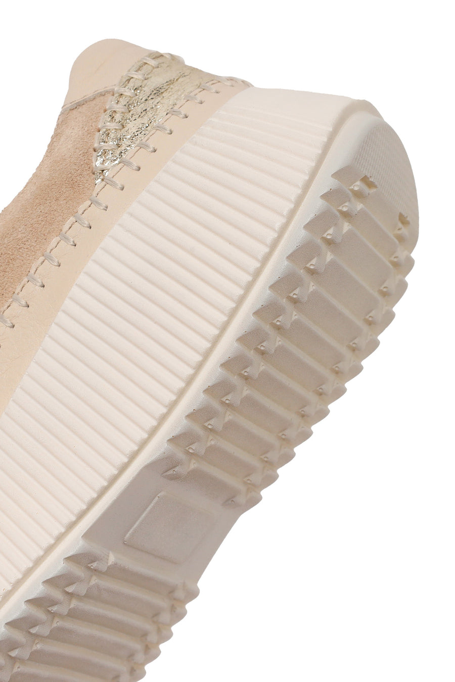 Woman Beige Lace-Up Thick-Soled Leather Sneaker
