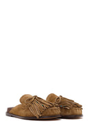 Women's Tan Tassel Suede Leather Slippers | Derimod