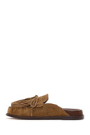 Women's Tan Tassel Suede Leather Slippers | Derimod