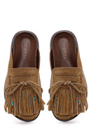 Women's Tan Tassel Suede Leather Slippers | Derimod