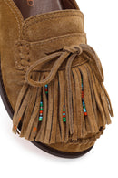 Women's Tan Tassel Suede Leather Slippers | Derimod