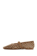 Women's Brown Studded Suede Leather Ballet Flats | Derimod