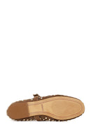 Women's Brown Studded Suede Leather Ballet Flats | Derimod