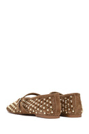 Women's Brown Studded Suede Leather Ballet Flats | Derimod