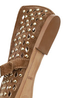 Women's Brown Studded Suede Leather Ballet Flats | Derimod