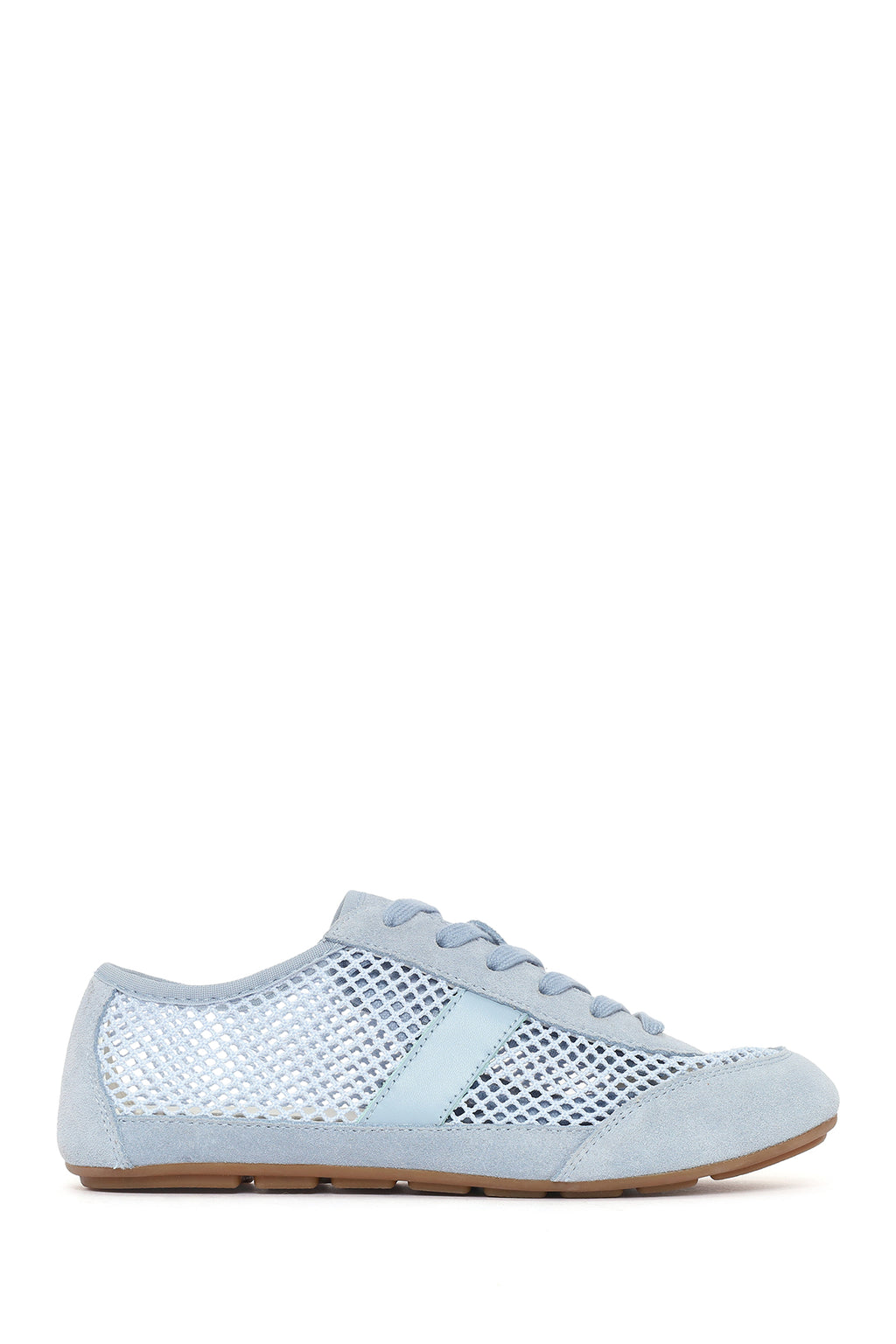 Kadın Mavi Bağcıklı Fileli Deri Sneaker
