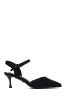 Woman Black Ankle-Buckle Backless Rhinestone Stiletto High Heel | Derimod