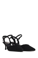 Woman Black Ankle-Buckle Backless Rhinestone Stiletto High Heel | Derimod