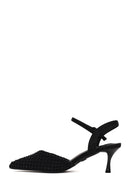 Woman Black Ankle-Buckle Backless Rhinestone Stiletto High Heel | Derimod