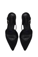 Woman Black Ankle-Buckle Backless Rhinestone Stiletto High Heel | Derimod