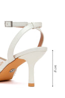 Woman White Ankle-Buckle Floral Embroidered Open-Back Stiletto High Heel | Derimod