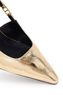 Women's Gold Open Back Metallic Thin Heel Shoes | Derimod