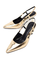 Women's Gold Open Back Metallic Thin Heel Shoes | Derimod