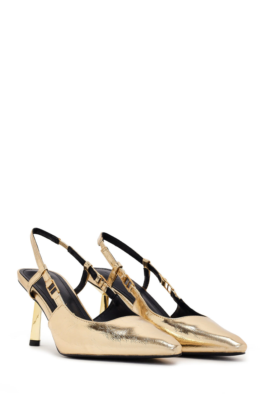 Women's Gold Open Back Metallic Thin Heel Shoes