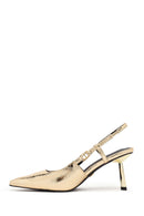 Women's Gold Open Back Metallic Thin Heel Shoes | Derimod