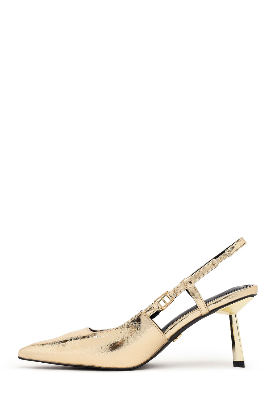 Women's Gold Open Back Metallic Thin Heel Shoes