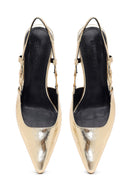 Women's Gold Open Back Metallic Thin Heel Shoes | Derimod