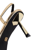 Women's Gold Open Back Metallic Thin Heel Shoes | Derimod