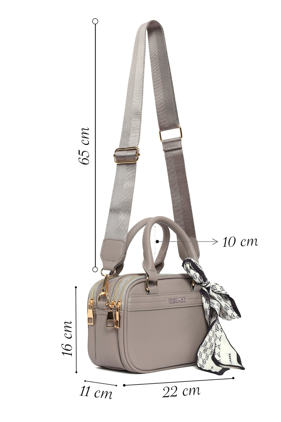 Woman Dark Grey Long-Strap Accessorized Shoulder Bag