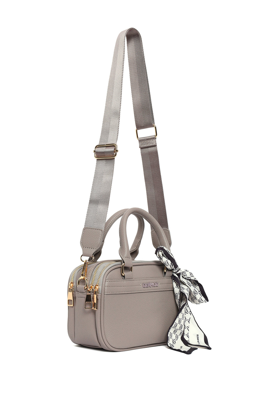 Woman Dark Grey Long-Strap Accessorized Shoulder Bag