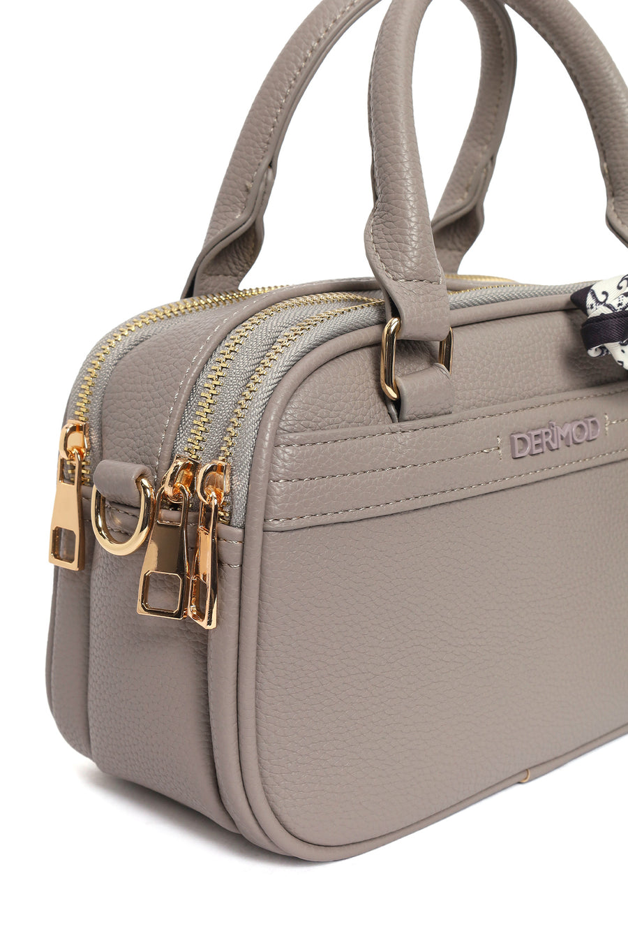 Woman Dark Grey Long-Strap Accessorized Shoulder Bag
