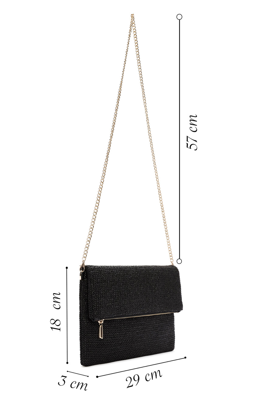 Women's Black Chain Strap Woven Clutch Bag