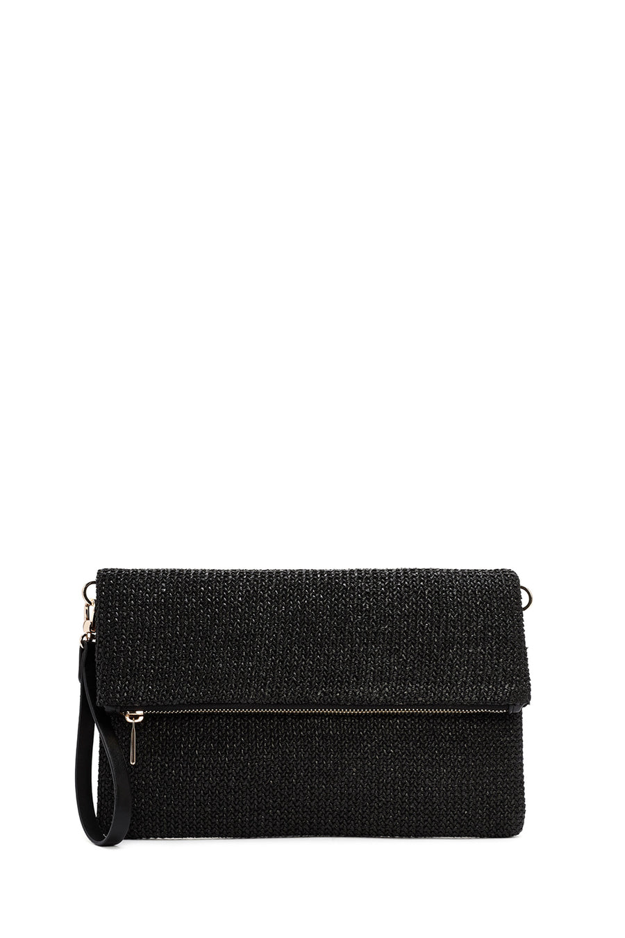 Women's Black Chain Strap Woven Clutch Bag