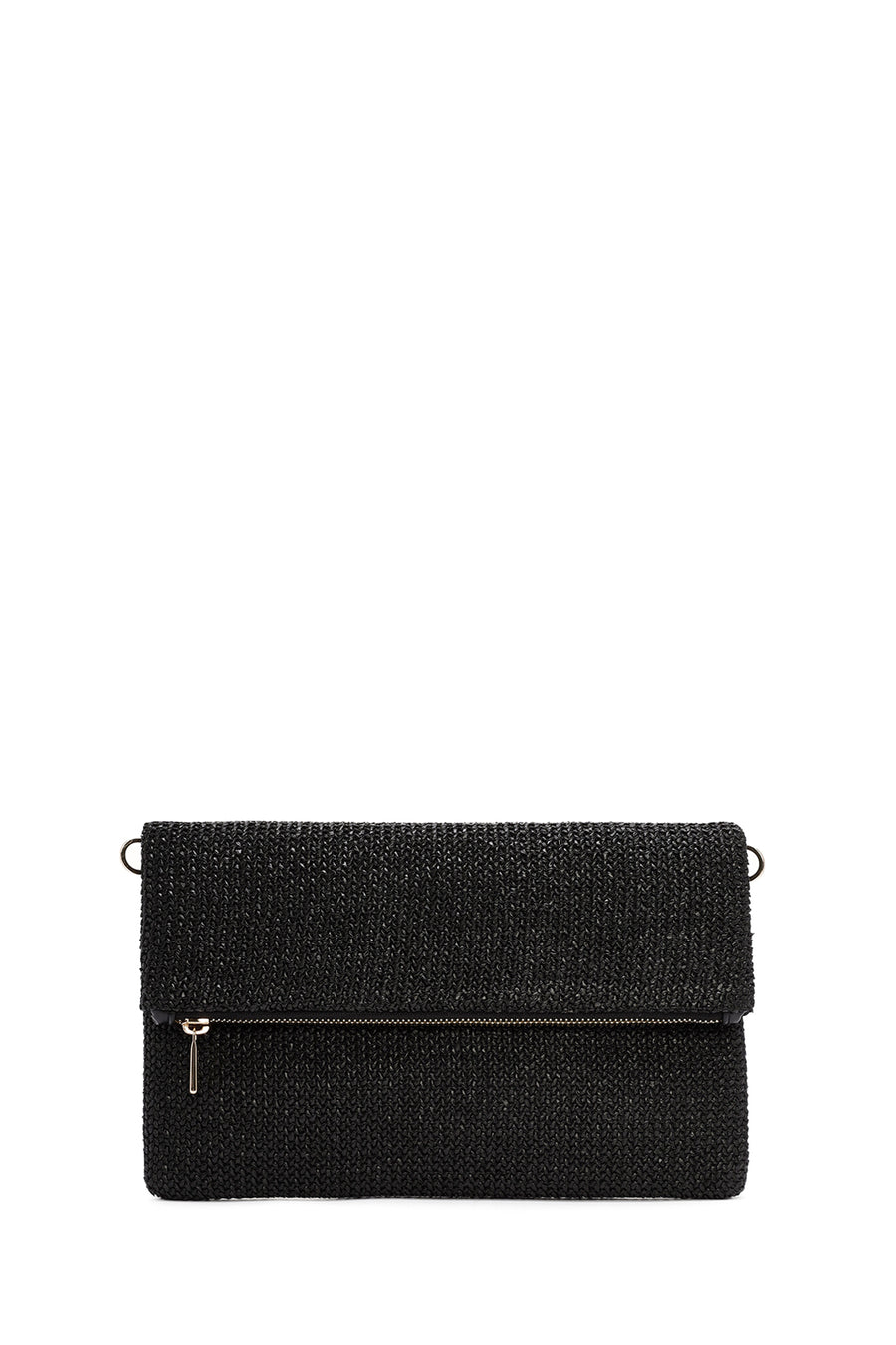 Women's Black Chain Strap Woven Clutch Bag