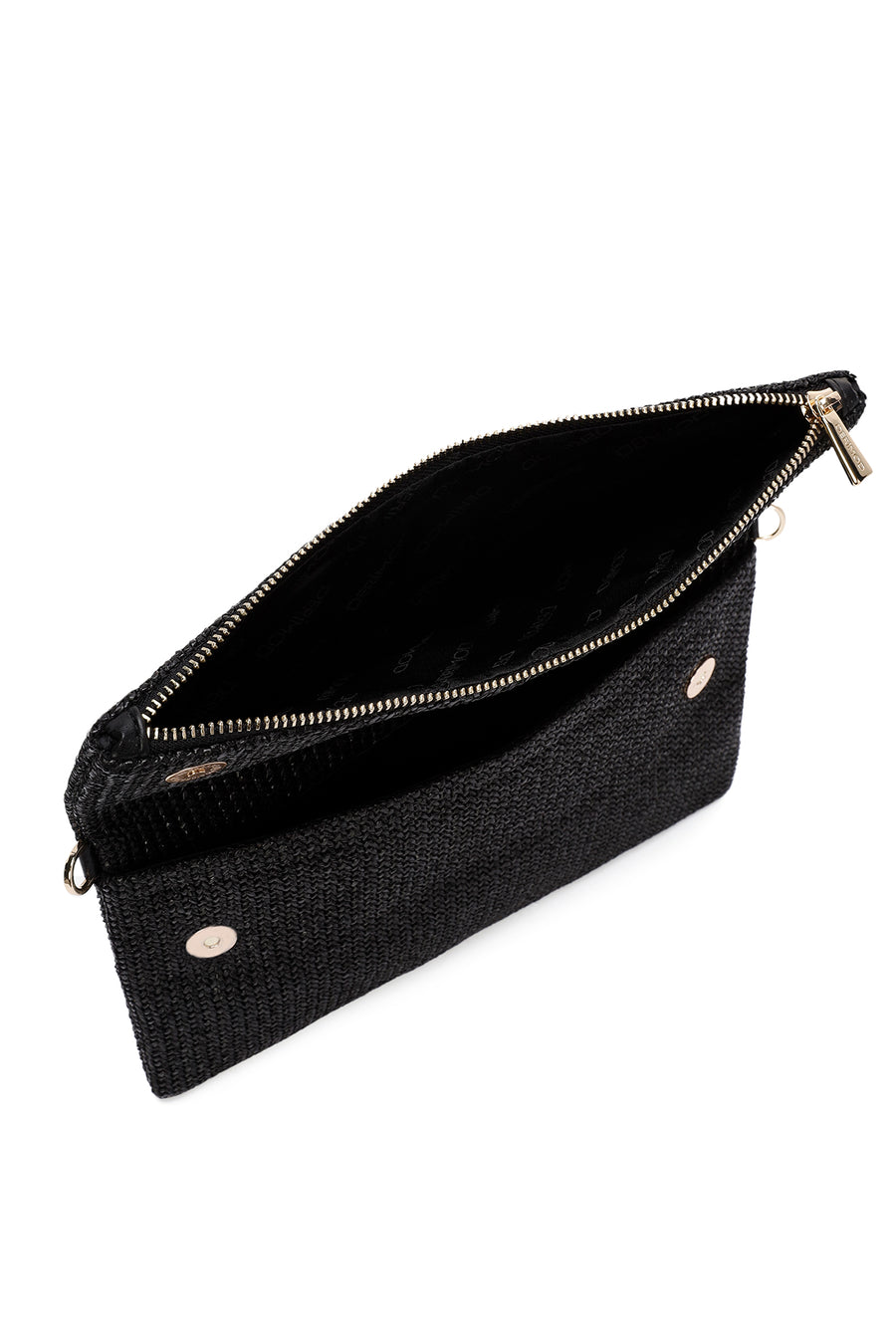 Women's Black Chain Strap Woven Clutch Bag