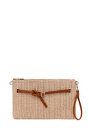 Woman Beige Wicker Clutch Bag with Long Chain Strap | Derimod