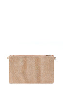 Woman Beige Wicker Clutch Bag with Long Chain Strap | Derimod