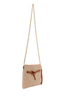 Woman Beige Wicker Clutch Bag with Long Chain Strap | Derimod