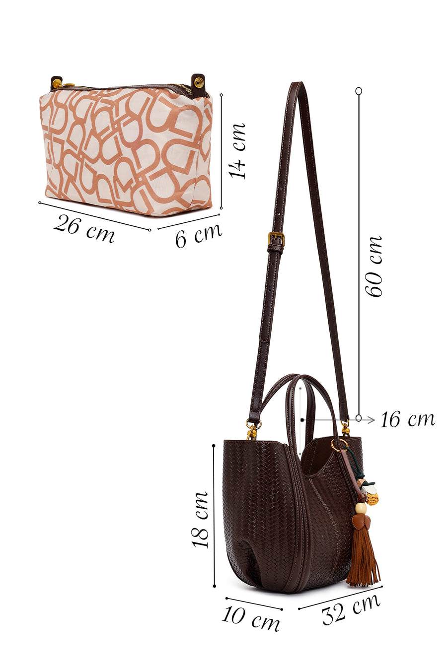 Woman Brown Long-Strap Printed Shoulder Bag