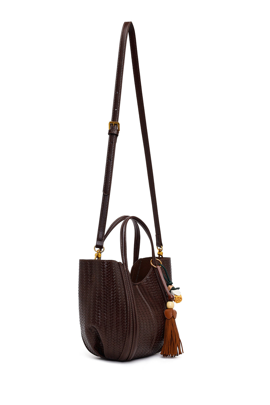 Woman Brown Long-Strap Printed Shoulder Bag