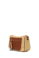 Woman Beige Long-Strap Wicker Crossbody Bag | Derimod