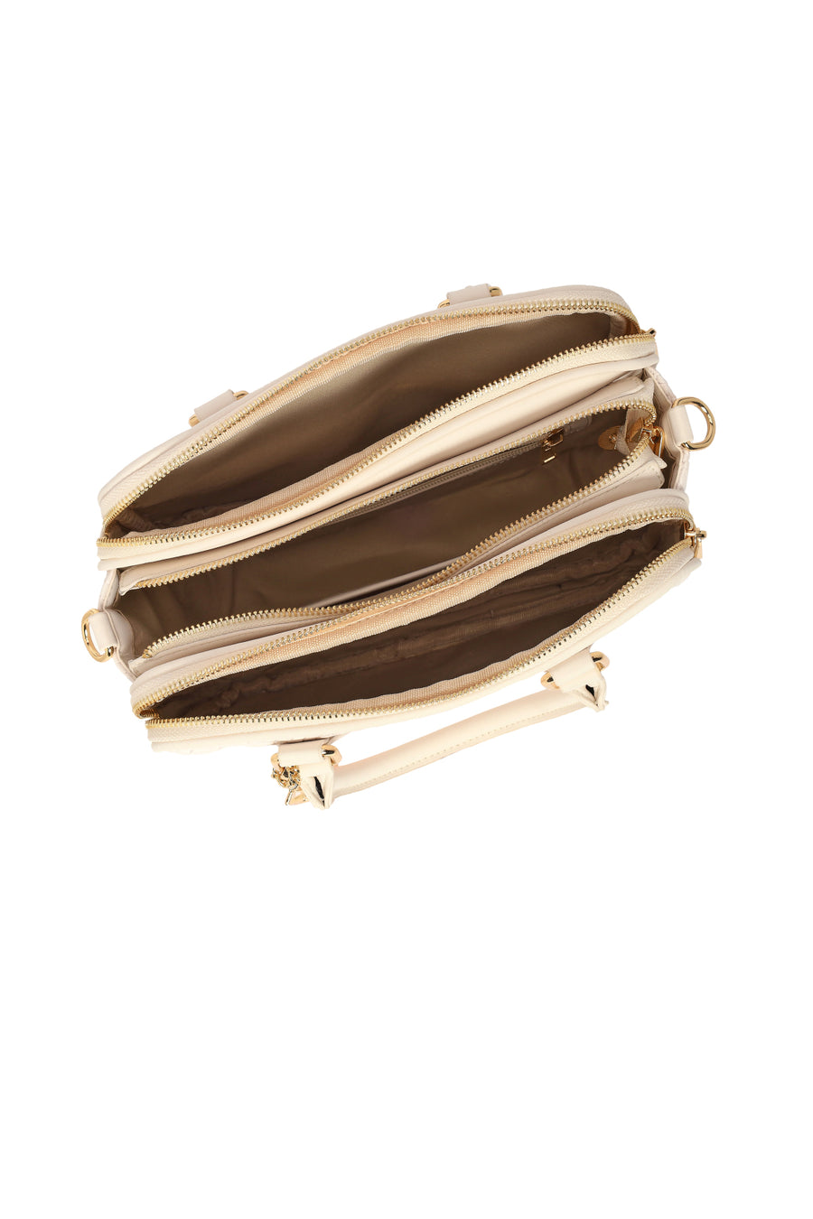 Women's Cream Long Strap Printed Charm Handbag