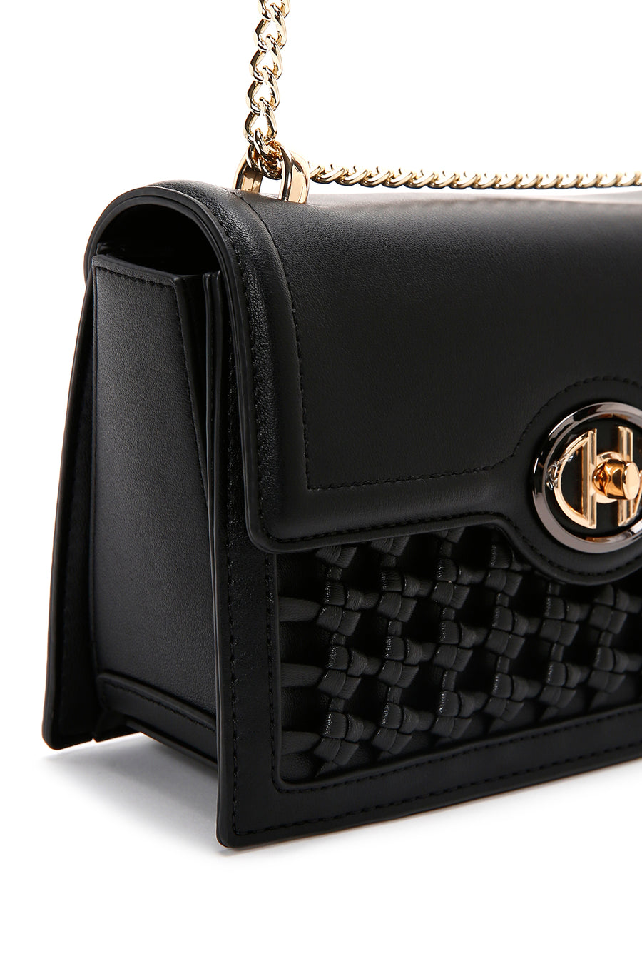 Woman Black Chain Strap Woven Crossbody Bag
