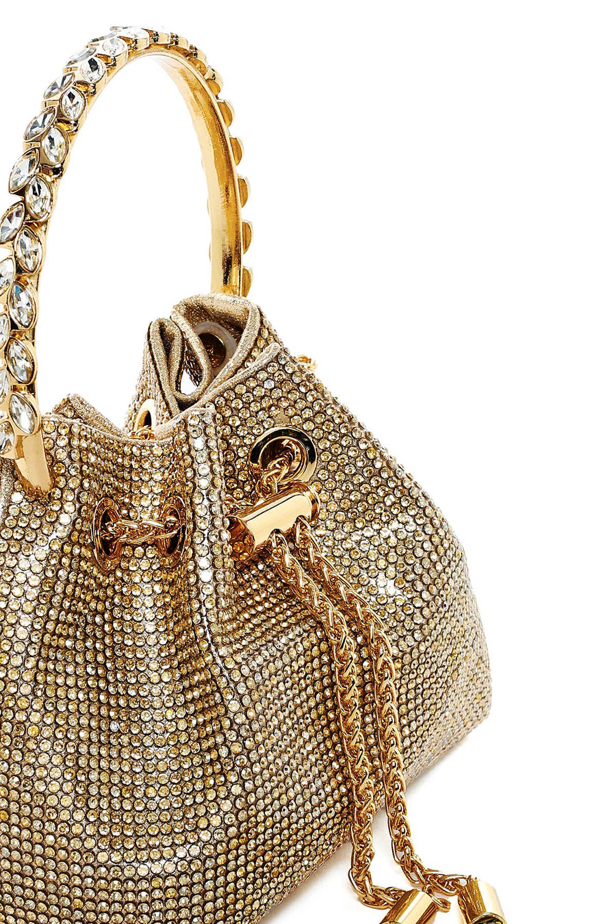Women's Beige Long Chain Strap Embellished Mini Evening Bag