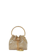 Women's Beige Long Chain Strap Embellished Mini Evening Bag | Derimod