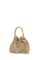 Women's Beige Long Chain Strap Embellished Mini Evening Bag | Derimod