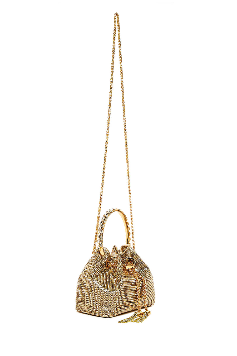 Women's Beige Long Chain Strap Embellished Mini Evening Bag