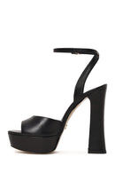 Woman Black Ankle-Buckle High Chunky-Heel Platform Leather Sandal | Derimod