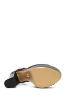 Woman Black Ankle-Buckle High Chunky-Heel Platform Leather Sandal | Derimod