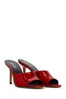 Women's Red High Thin Heel Patent Leather Slippers | Derimod