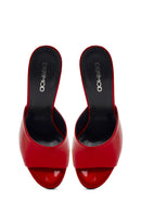 Women's Red High Thin Heel Patent Leather Slippers | Derimod