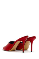 Women's Red High Thin Heel Patent Leather Slippers | Derimod